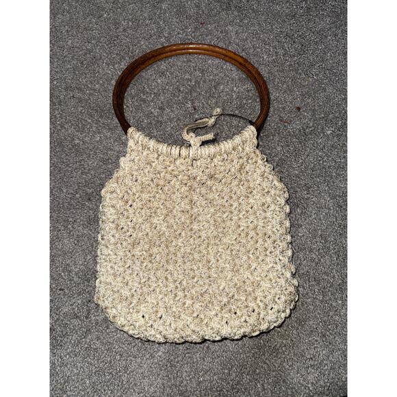 Vintage macrame wooden handle boho purse - Picture 1 of 6